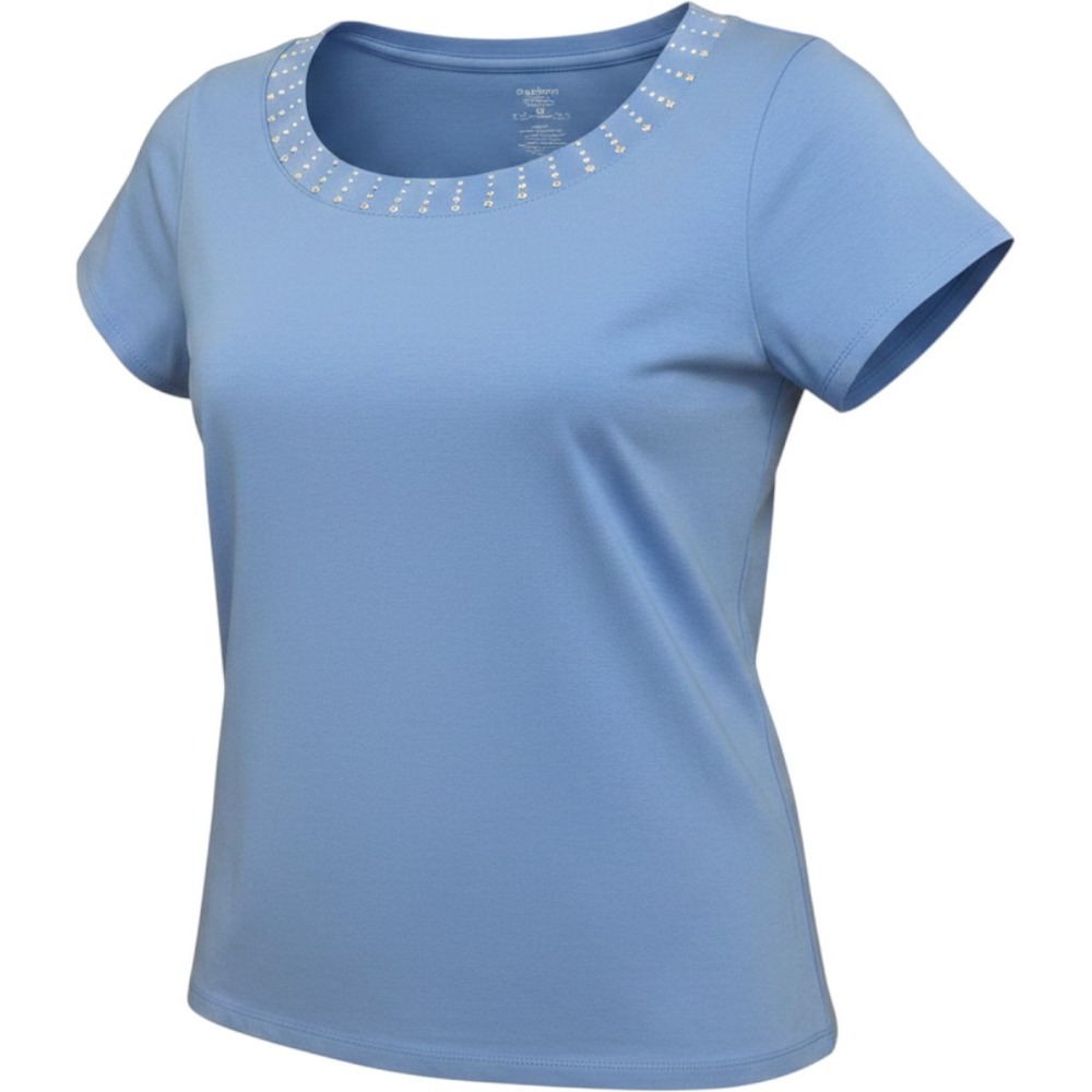 Dressbarn Blue Silver Stud Embellished Top Plus Size 2X Short Sleeve Stretch